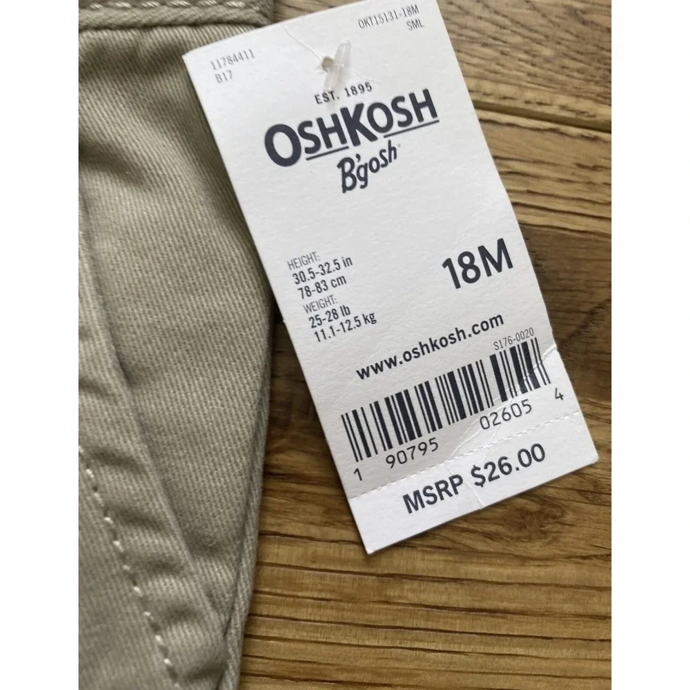 NWT- OshKosh B'gosh Boys Toddler Khaki Chino Pants 18‎ Mo